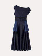 Asymmetrical Shoulder Tucked Midi Bra Dress with Pockets