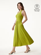 SkinKiss Halter Ruched Midi Bra Dress with Pockets