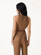 2Pcs Set Wrap Top with Self-Tie & Drawstring Wide Leg Pant with Pockets
