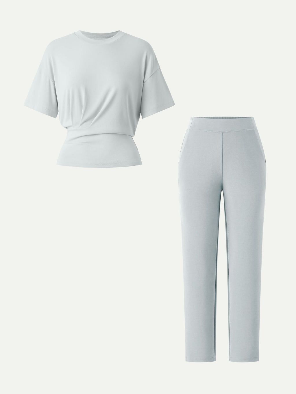 2Pcs Set Crewneck Tucked Tee & Mid Rise Tapered Pant with Pockets