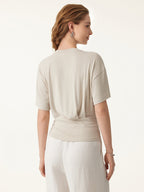 2Pcs Set Crewneck Short Sleeve Tee & Mid Rise Pleated Wide Leg Pant with Pockets