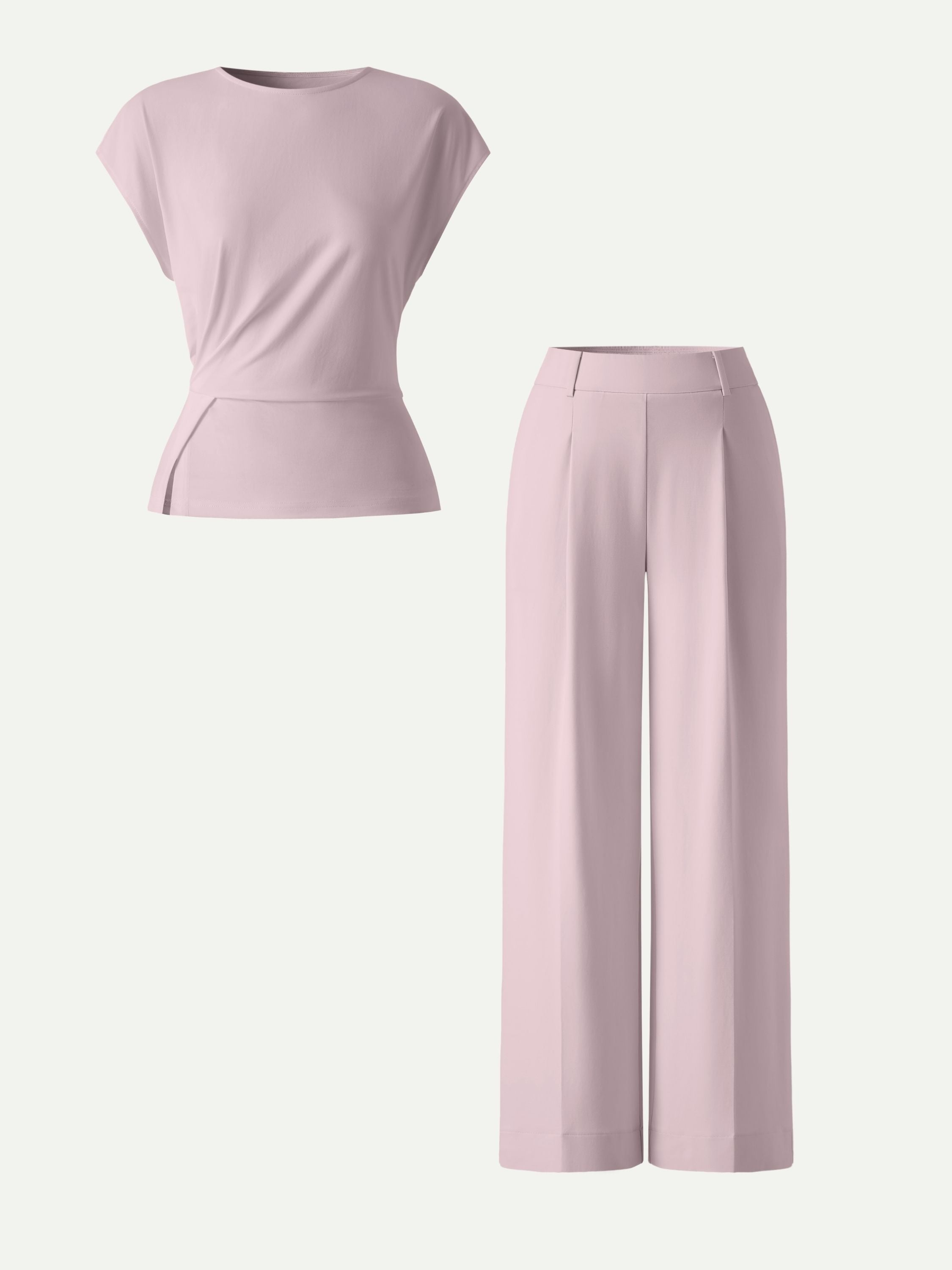 2Pcs Set Round Neck Tucked Top & Wide Leg The Success Pants
