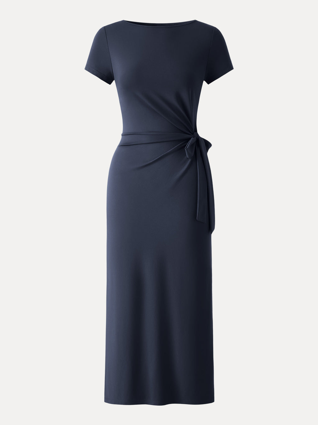Cooling Wrinkle-Resistant Side Waist Tie Midi Dress with Slit