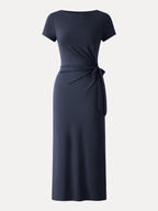 Cooling Wrinkle-Resistant Side Waist Tie Midi Dress with Slit