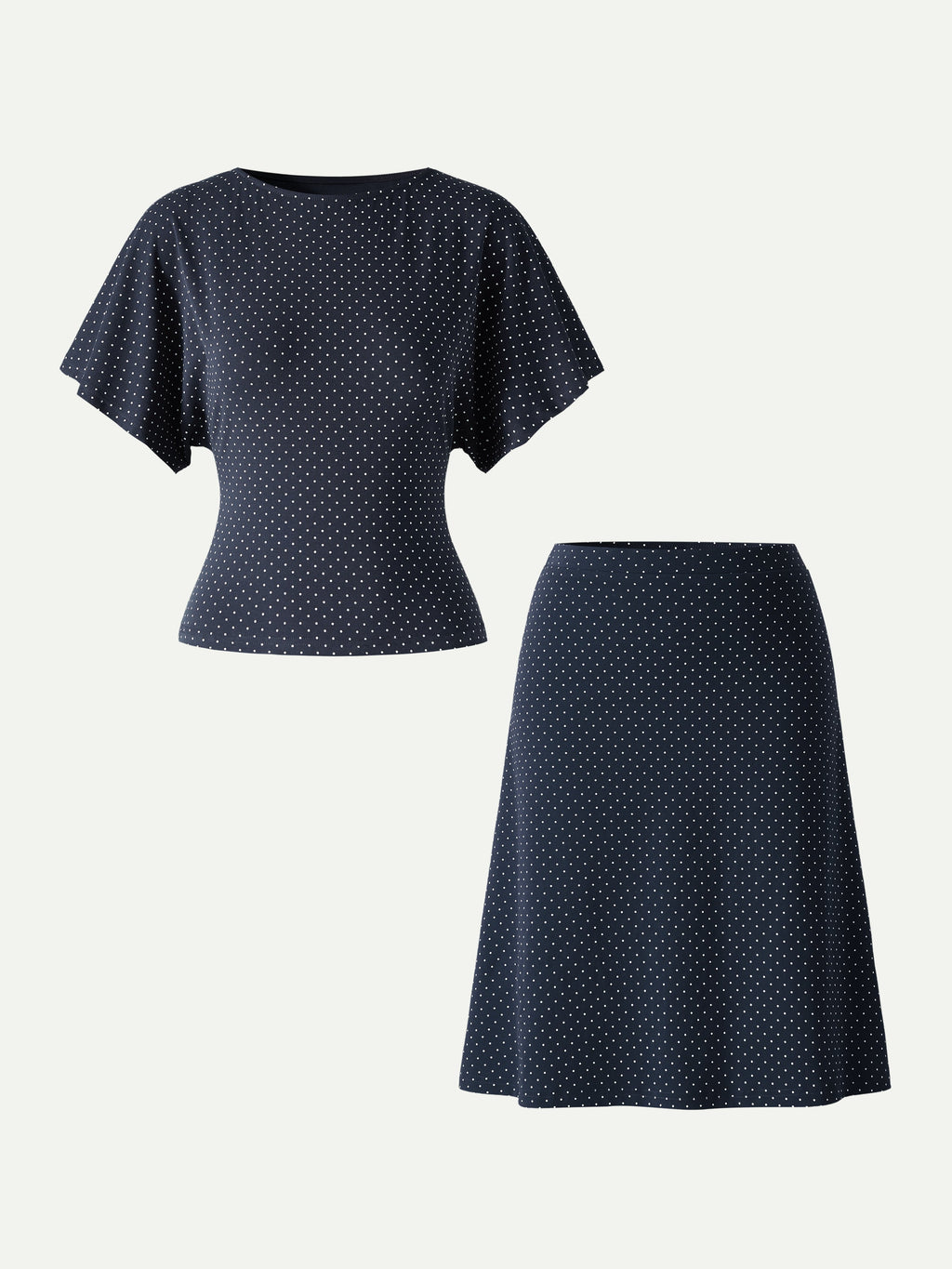 2Pcs Set Boatneck Flutter Sleeves Polka Dot Top & A-Line Flare Skirt Limited Edition