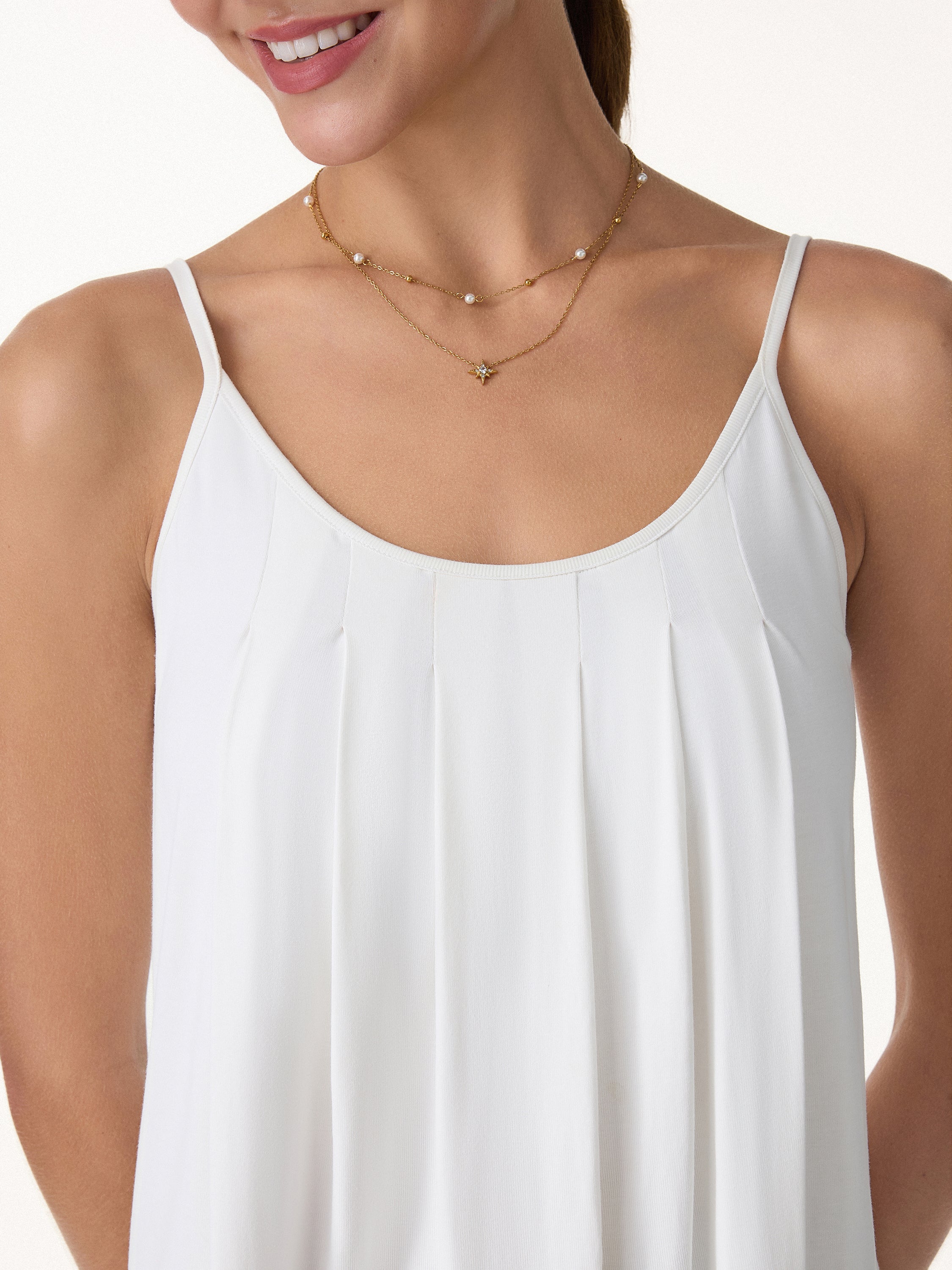 U-Neck Pleated Spaghetti Bra Tank