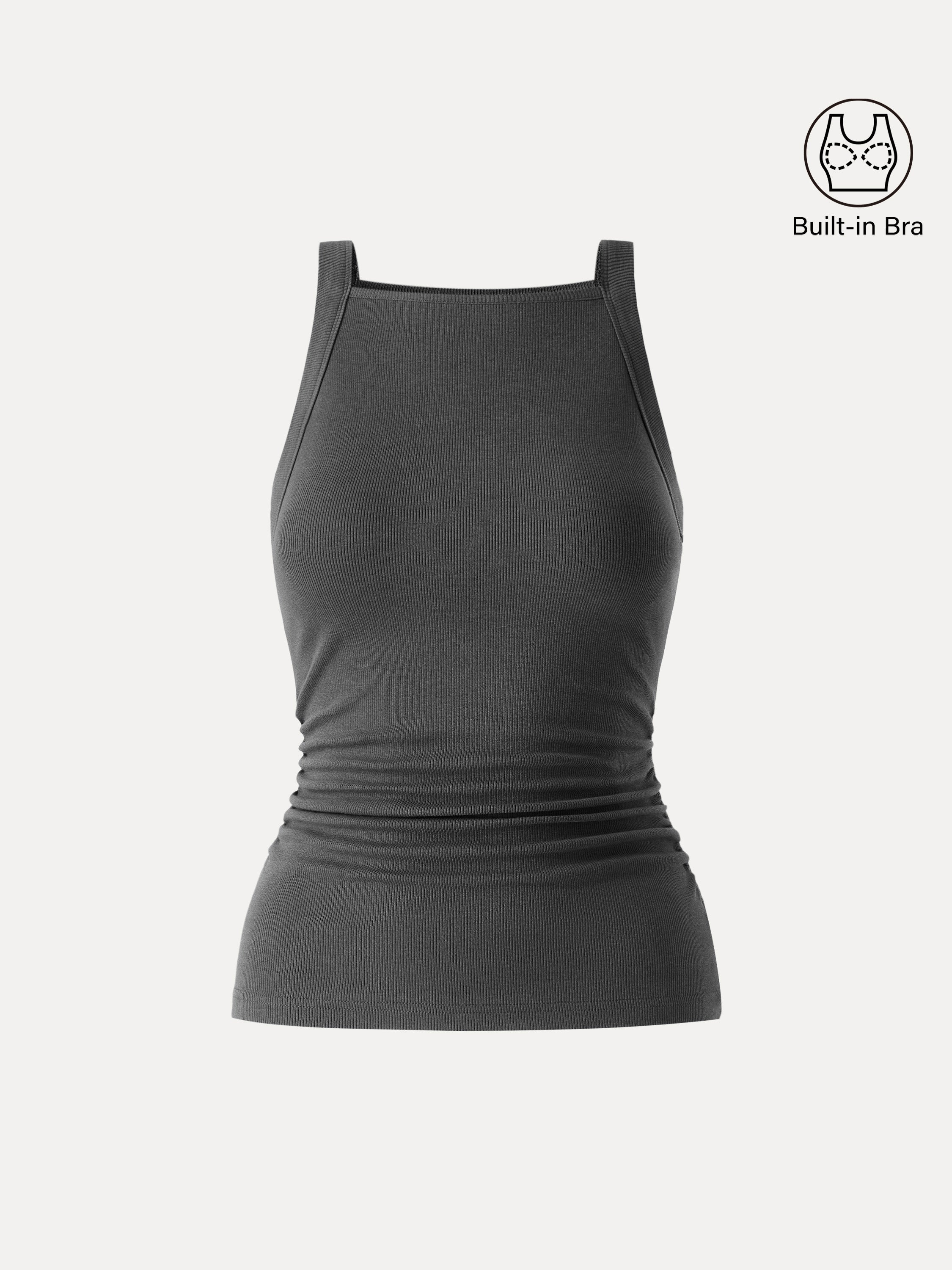 Plantive Chic Square Neck Ruched Rib Bra Tank