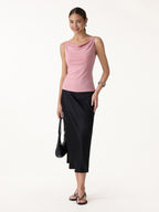 Stretch Linen Cowl Neck Bra Tank
