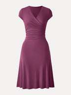 Stretch Cotton Surplice V-neck Cap Sleeve Midi Dress