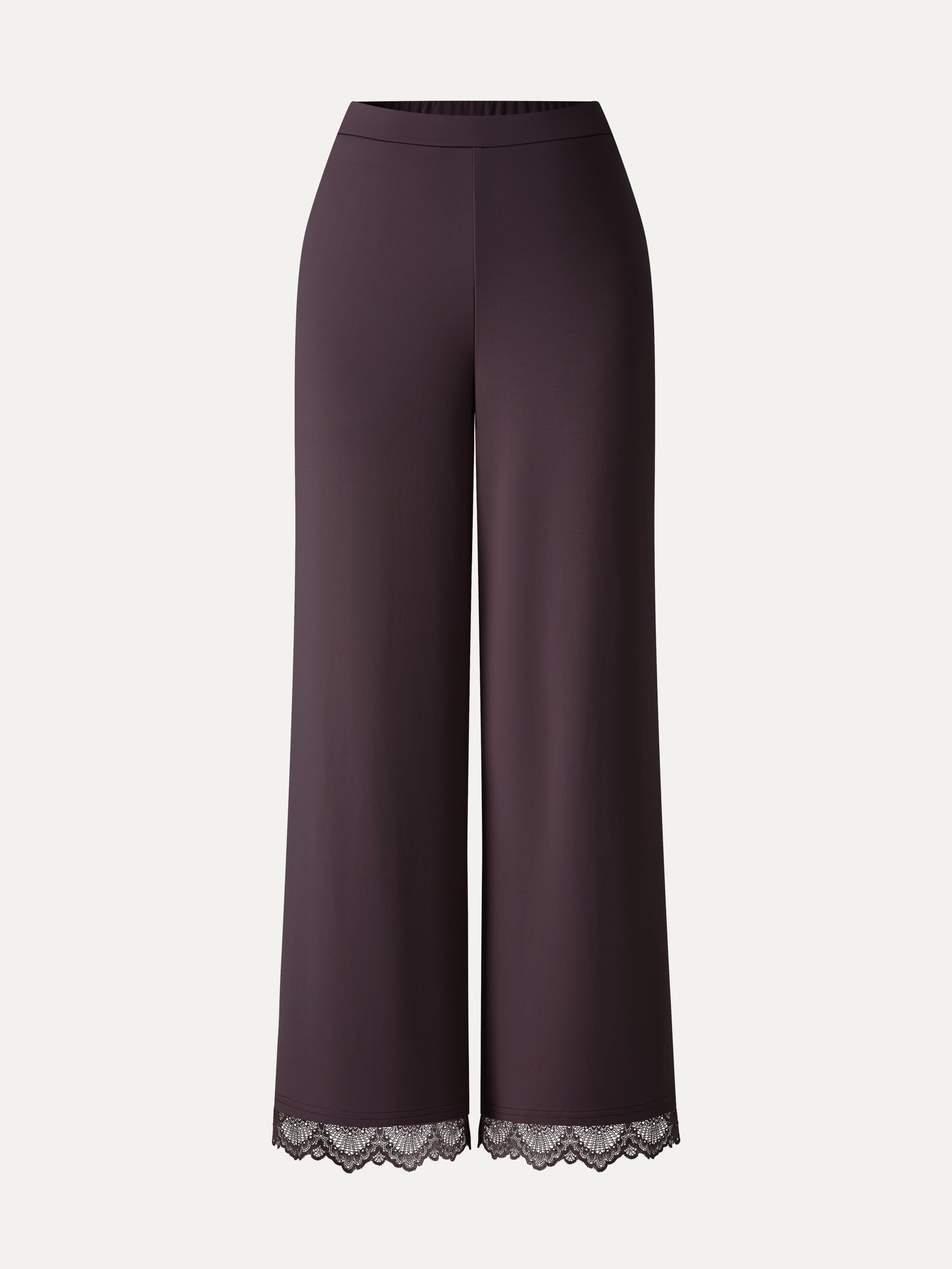 Lace Trim Draped Mid Rise Wide Leg Pants with Pockets