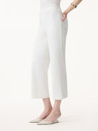 Not-See-Thru Mid Rise Cropped Wide Leg Pants with Pockets