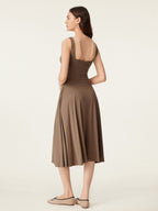 Square Neck Flowy New Airy Bra Midi Dress