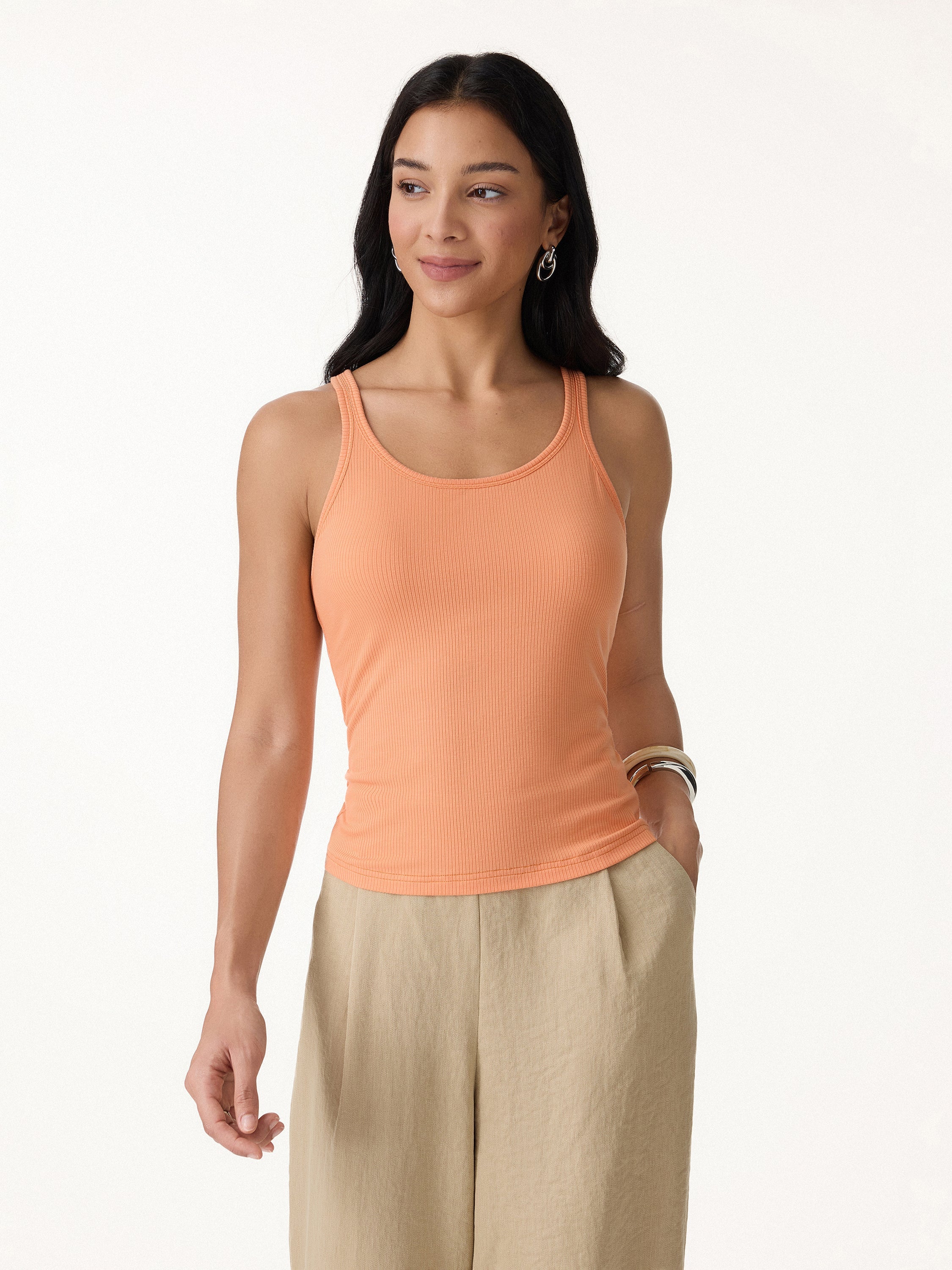 Cool-Touch Ribbed Scoop Neck Racer Back Bra Tank