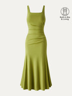 Square Neck Tucked Open Back Bra Dress