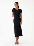 Surplice Short Sleeve Midi Dress