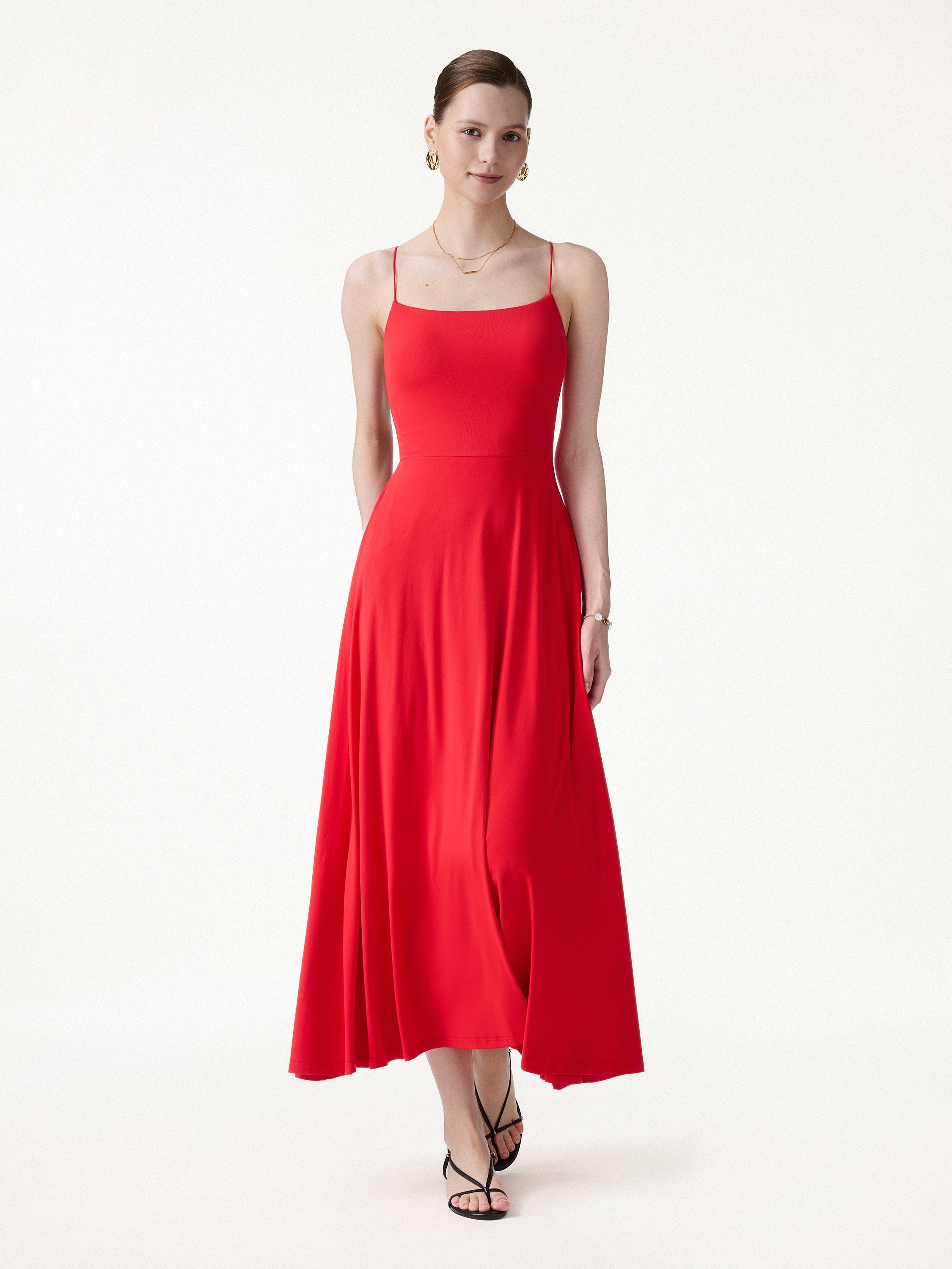 SkinKiss Classy Spaghetti Open Back Midi Bra Dress with Pockets