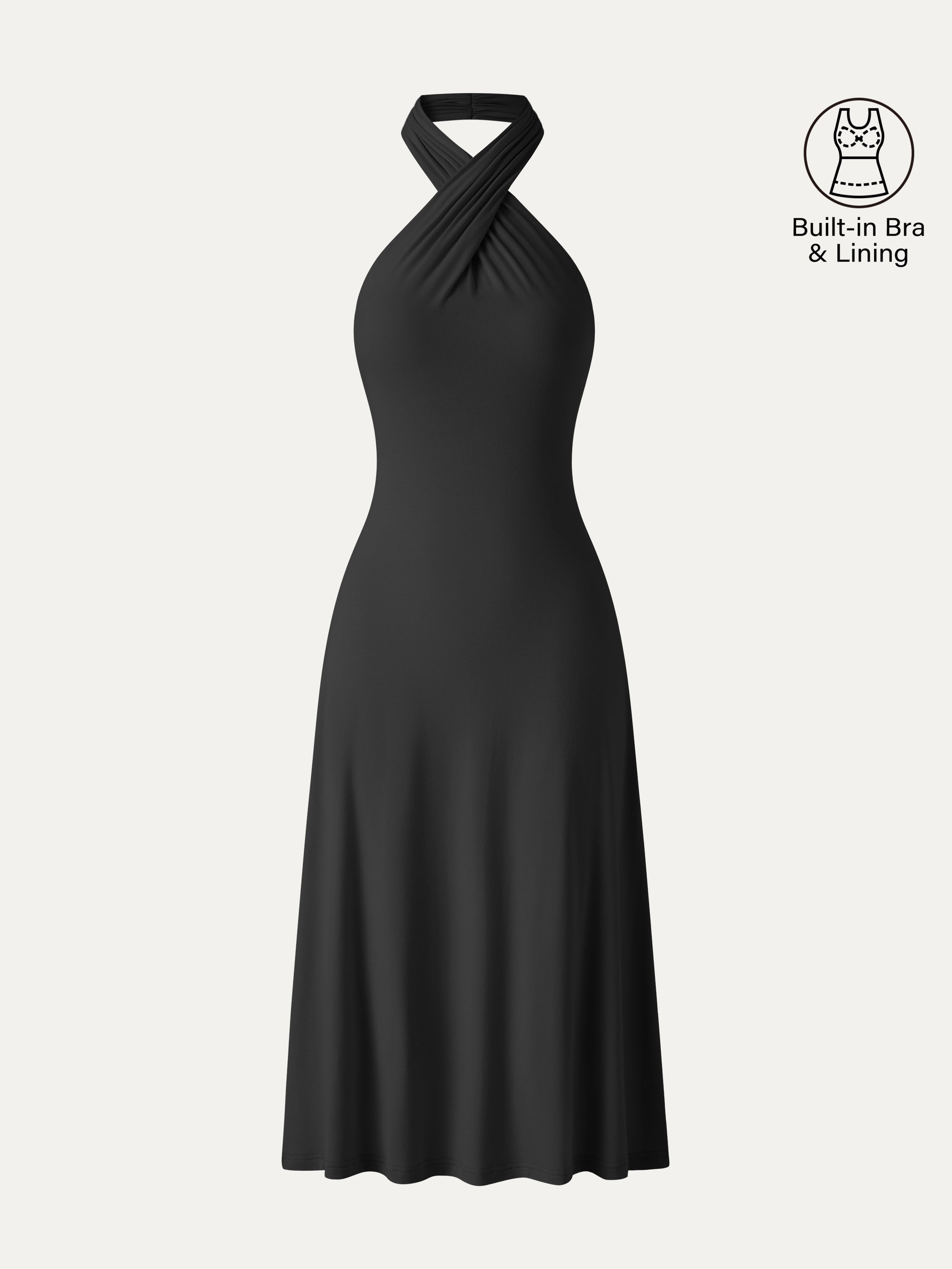 CoolTouch Criss-Cross Halter Open-Back Midi Bra Dress