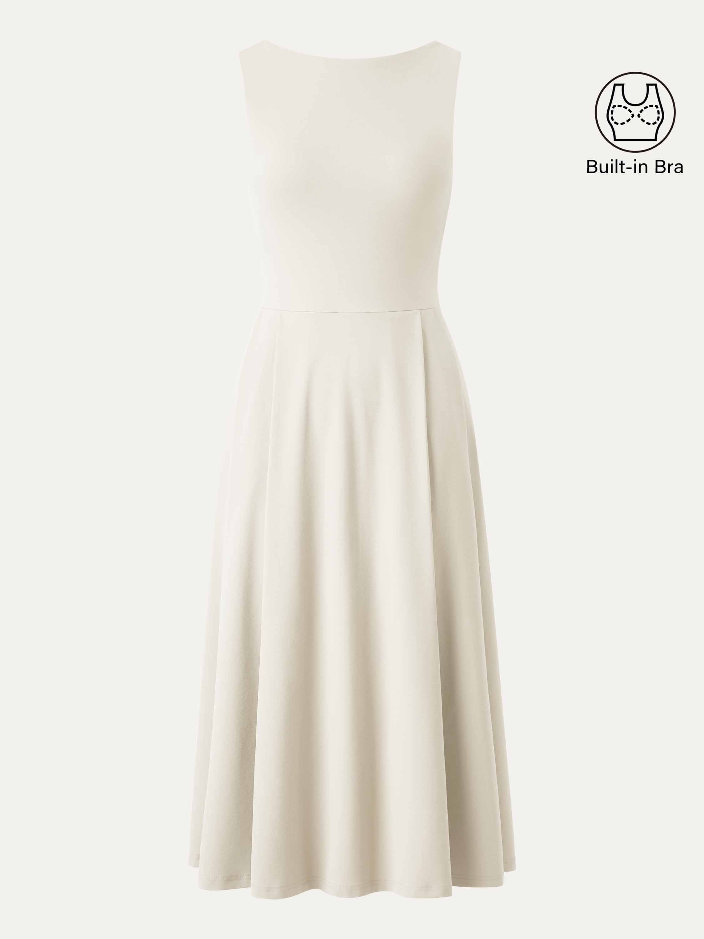 Boatneck Bamboo Ponte Bra Midi Dress with Pockets