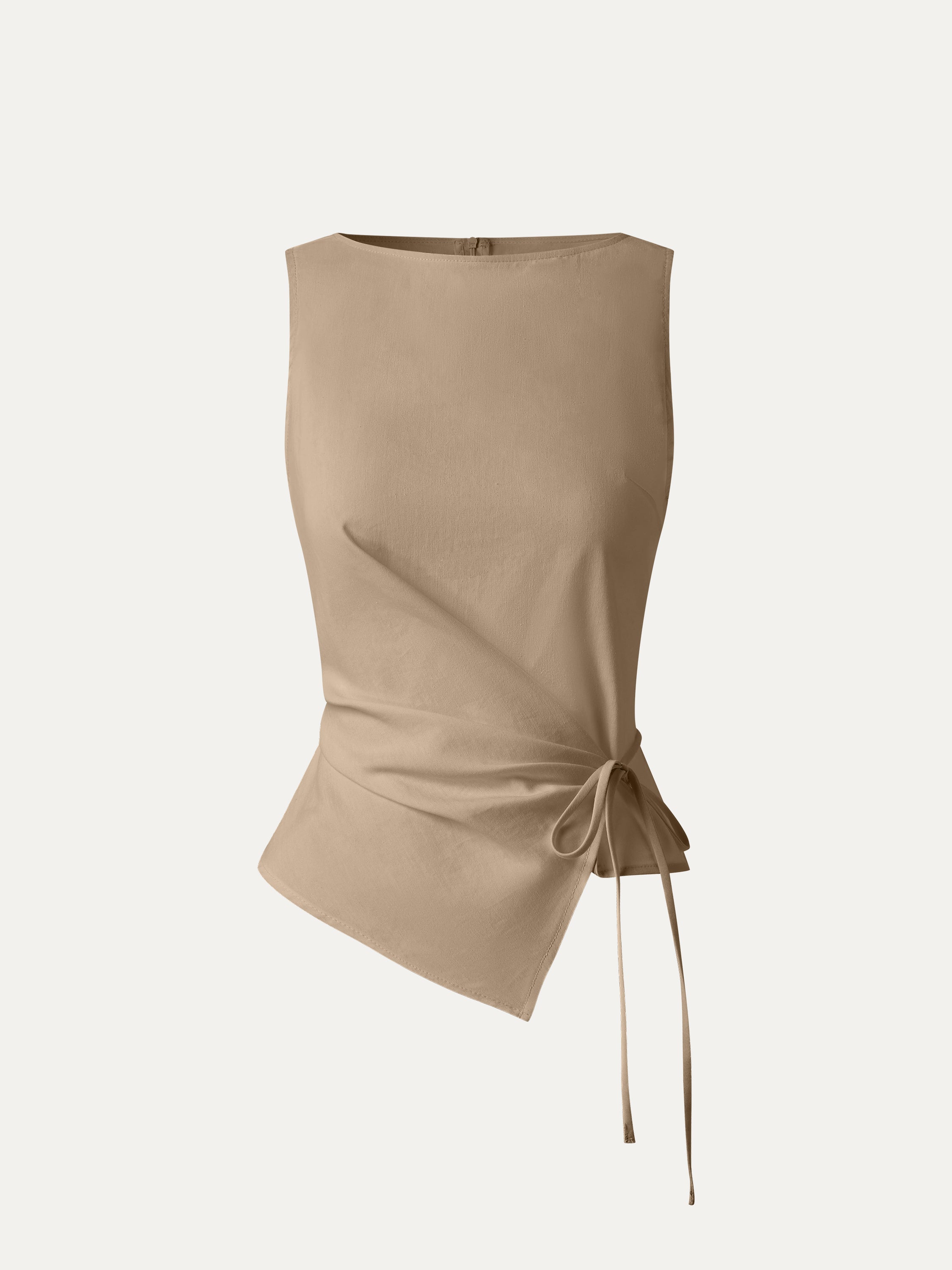 Lyocell-Linen Blend Boatneck Waist-Defined Top
