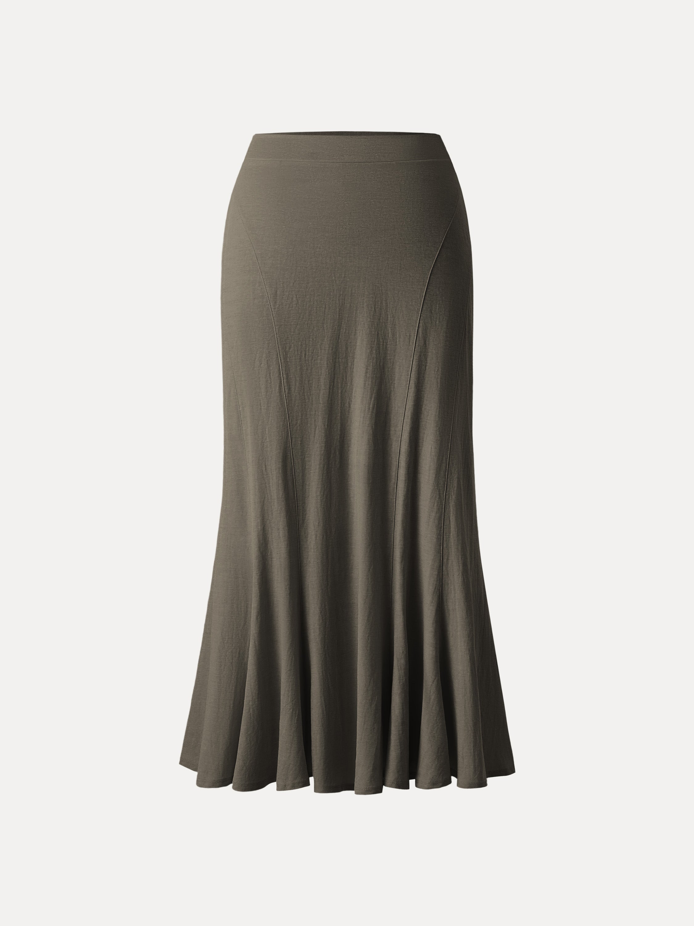Wrinkle-resistant Cotton-linen Pull-on Midi Skirt