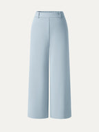 Not-See-Thru Mid Rise Cropped Wide Leg Pants with Pockets
