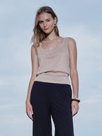 Cotton-Linen Blend Reversible Boatneck Low Back Top