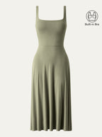 Square Neck Flowy New Airy Bra Midi Dress