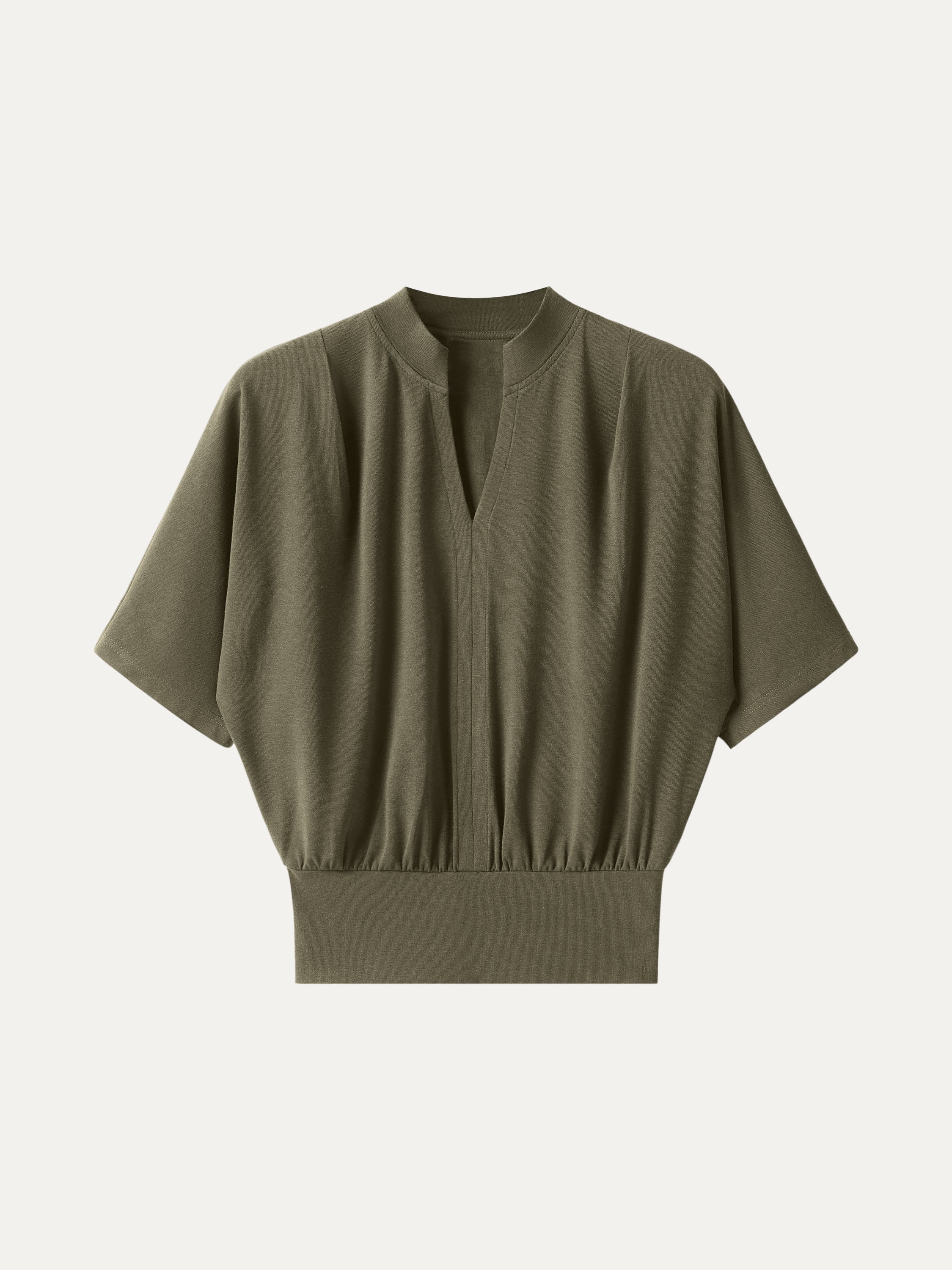 Stand Collar V-Neck Short Sleeve Top