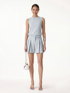 2Pcs Set Crew Neck Top & High Rise A-Line Pleated Shorts