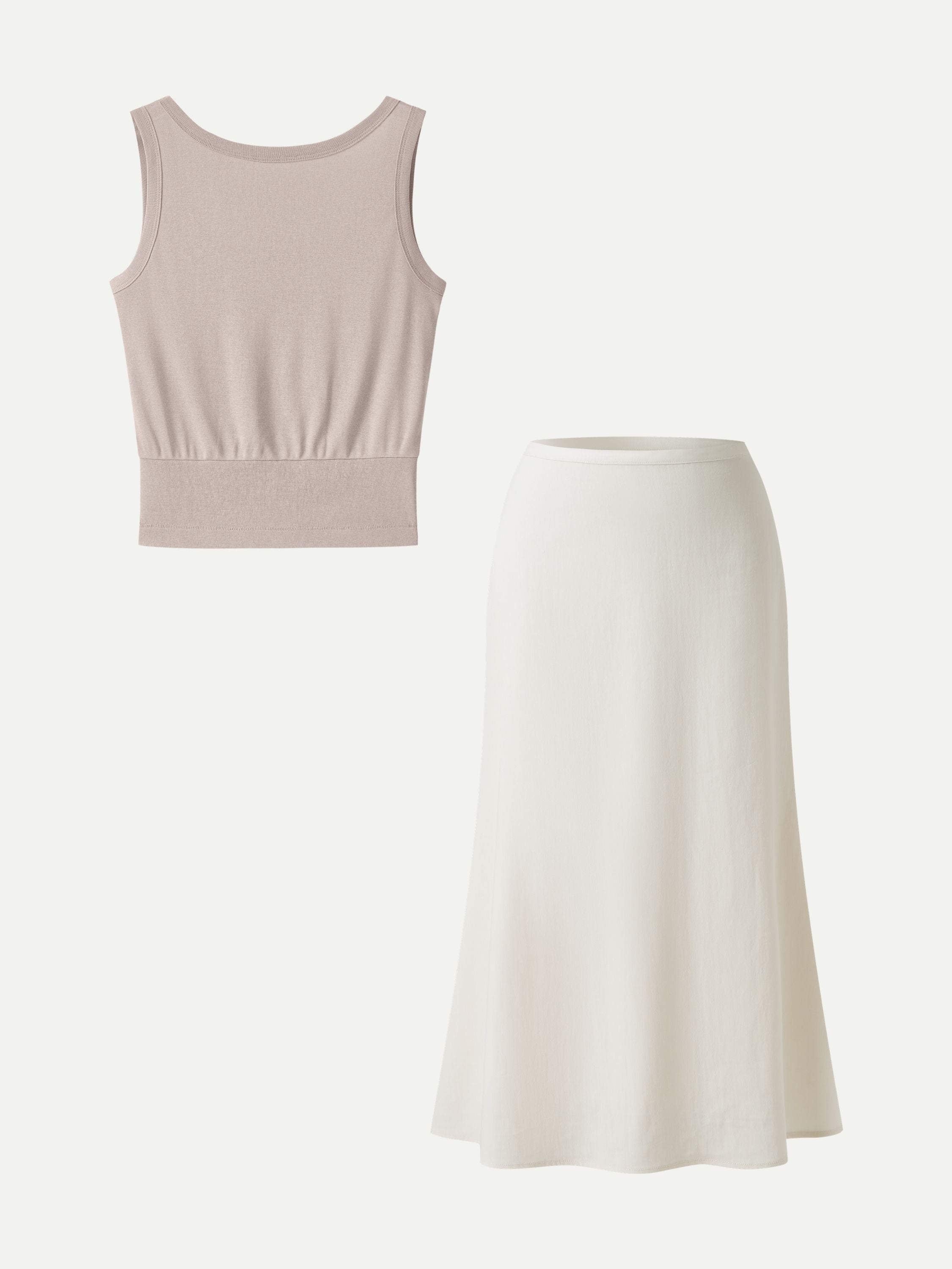 2Pcs Set Reversible Boatneck Top & Maxi Flared Pull-On Skirt