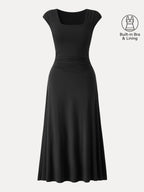 SkinKiss Cooling Square Neck Ruched Midi Bra Dress