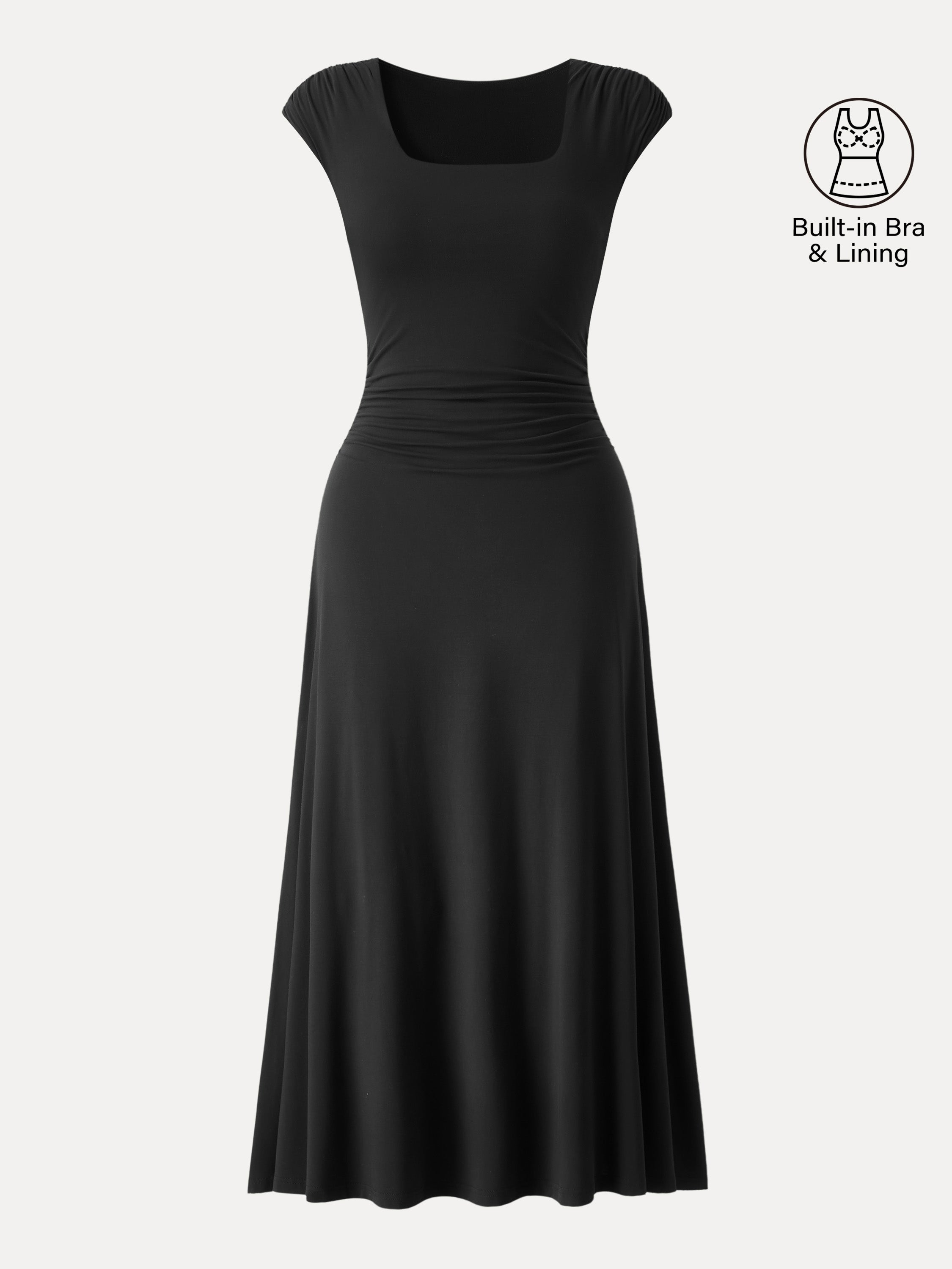 SkinKiss Cooling Square Neck Ruched Midi Bra Dress