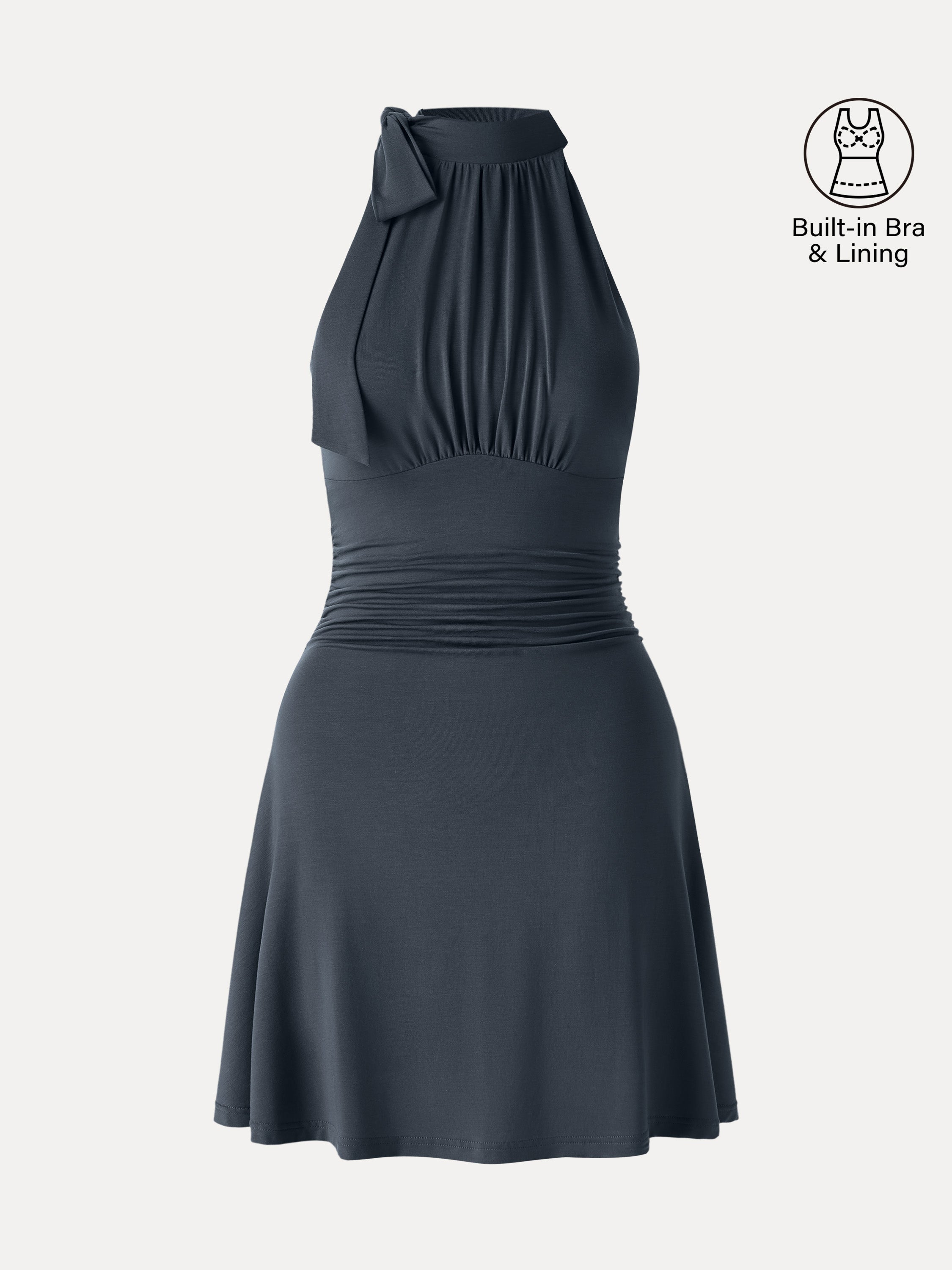 Milky Matte Mockneck Bow Tie Ruched Mini Bra Dress