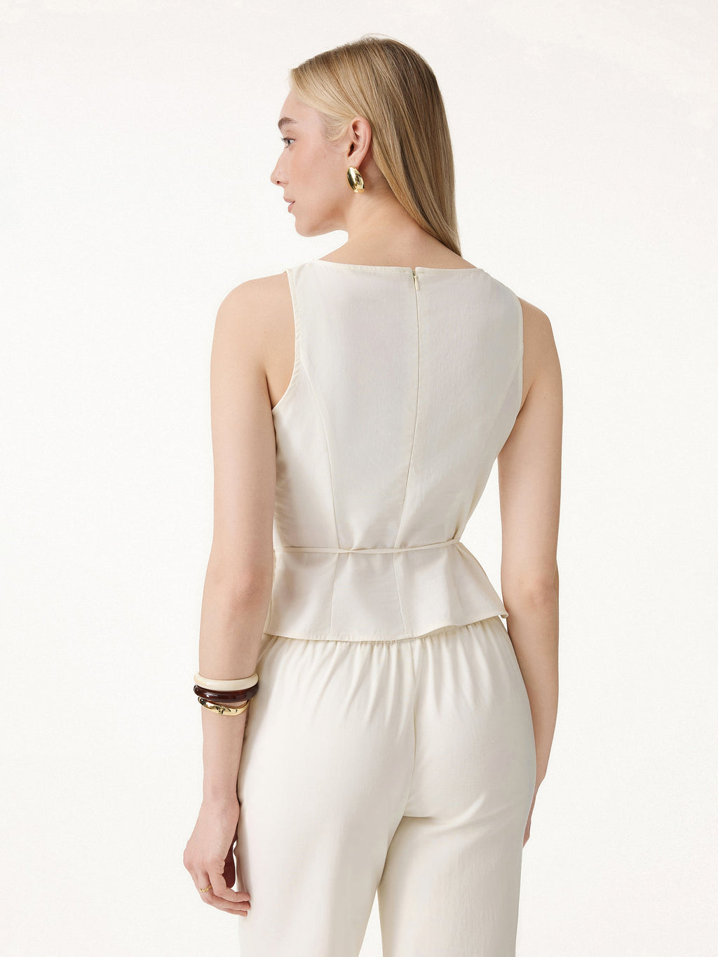 Lyocell-Linen Blend Boatneck Waist-Defined Top