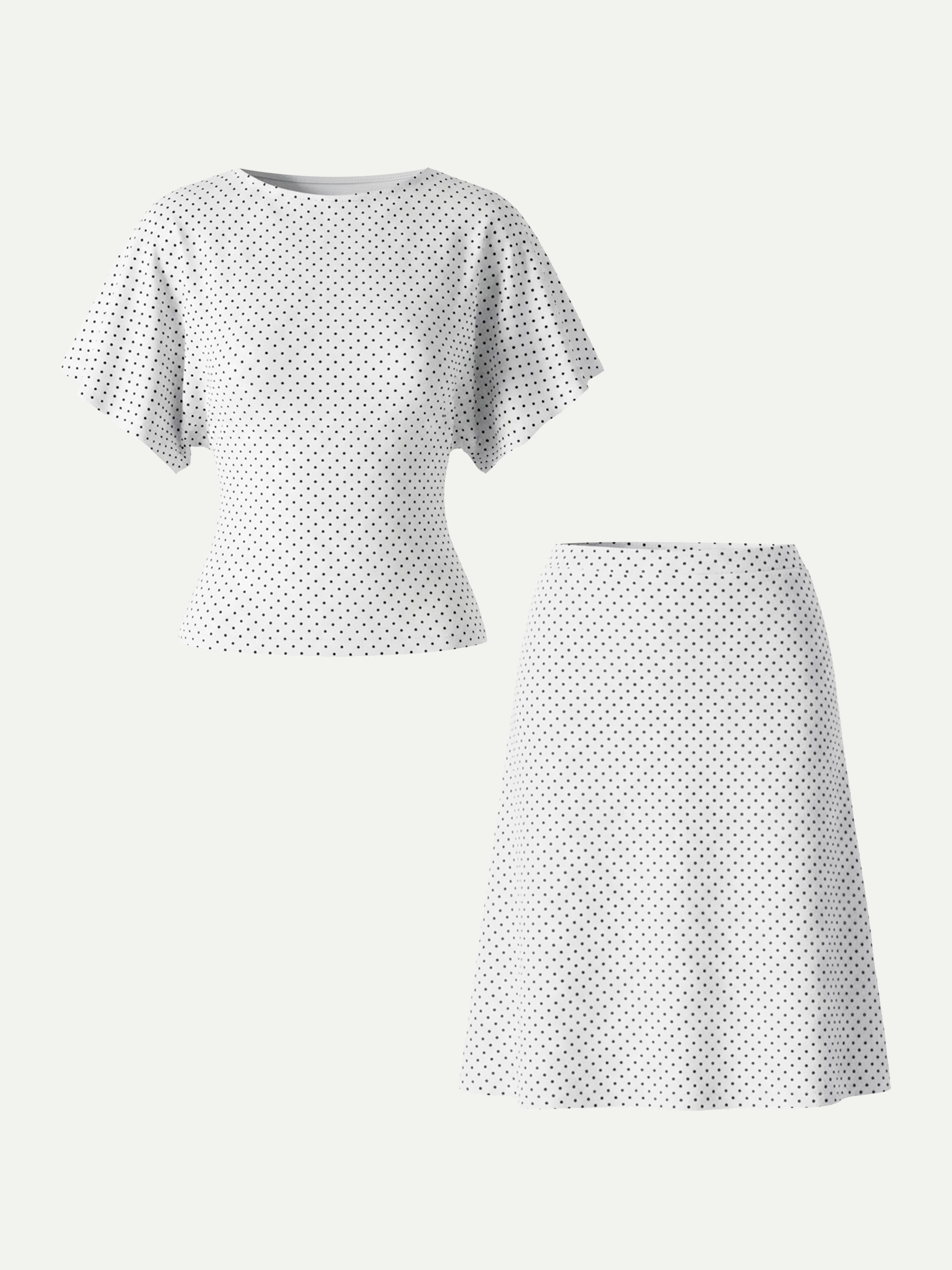 2Pcs Set Boatneck Flutter Sleeves Polka Dot Top & A-Line Flare Skirt Limited Edition