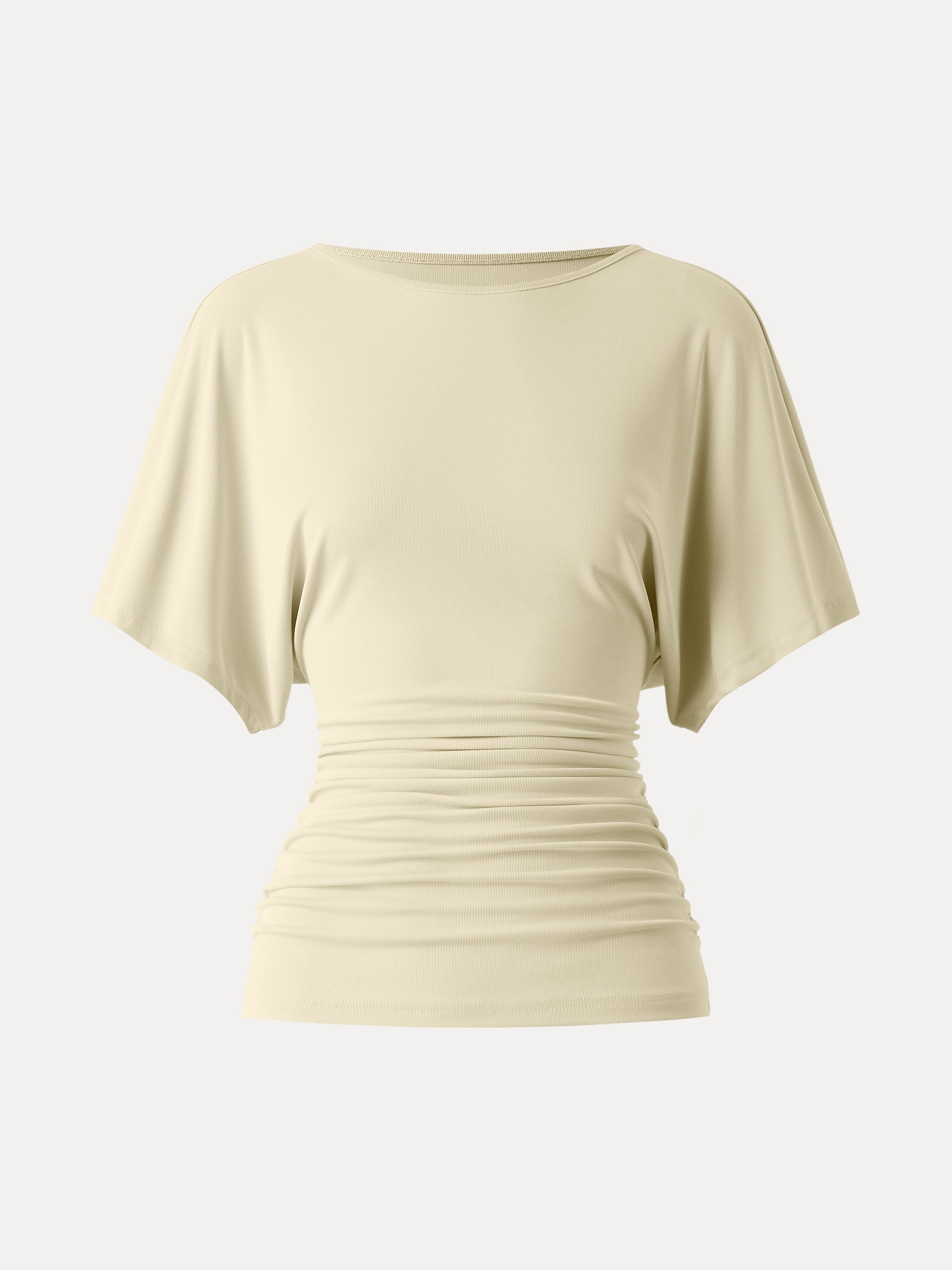Effortless Boatneck Batwing Sleeve Side Ruched Top