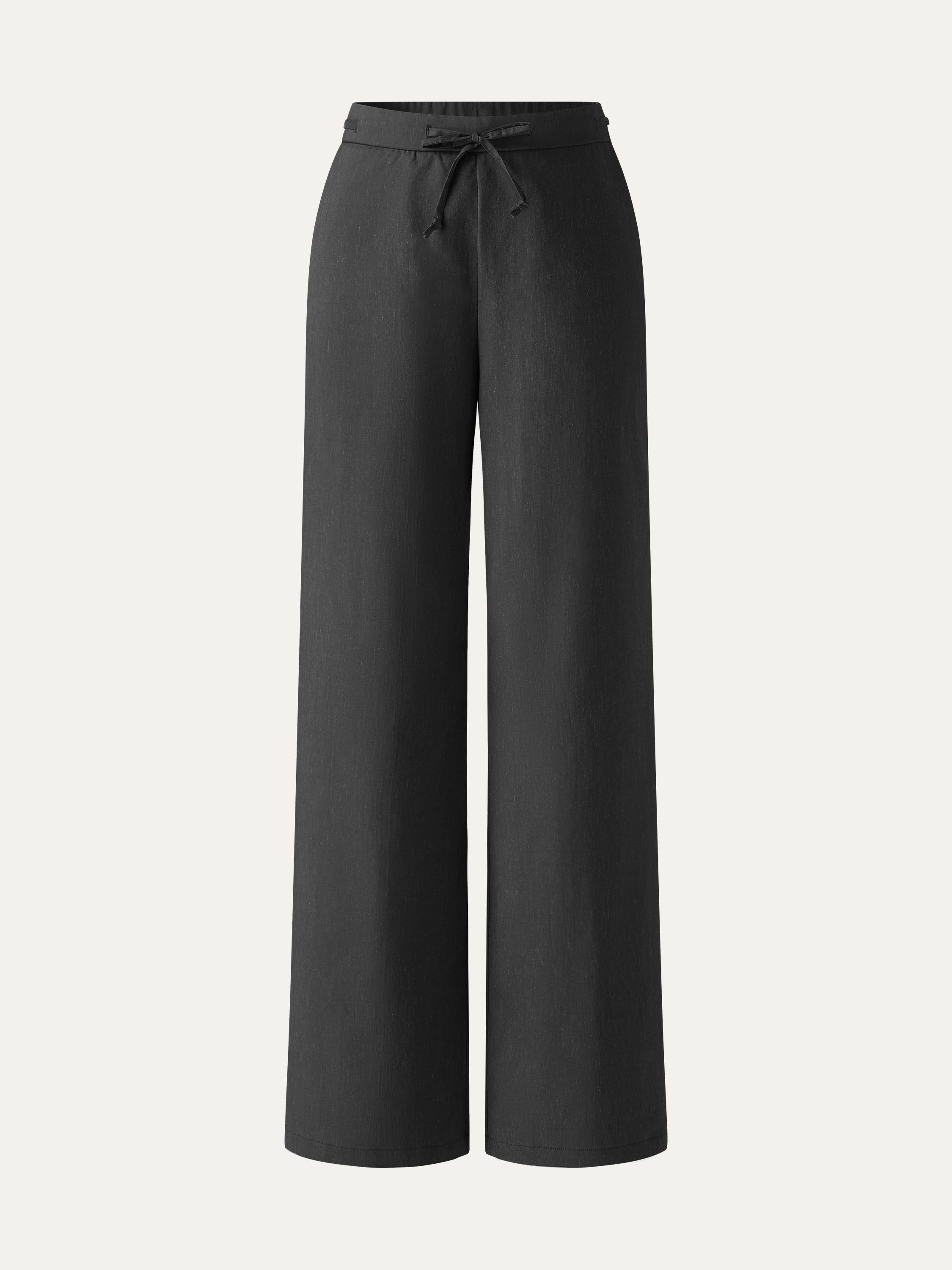 Wrinkle-Resistant Linen Drawstring Wide Leg Pant with Pockets