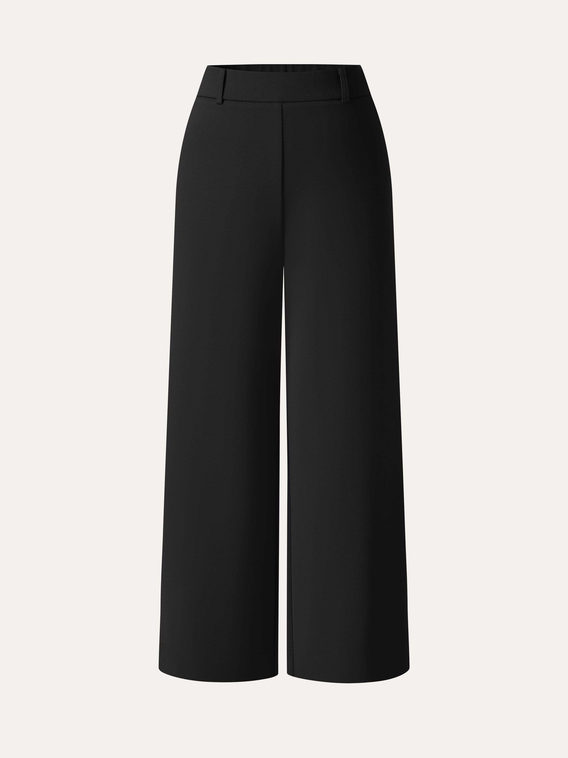 Not-See-Thru Mid Rise Cropped Wide Leg Pants with Pockets