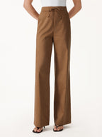 Wrinkle-Resistant Linen Drawstring Wide Leg Pant with Pockets