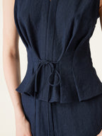 2Pcs Set Collared V-neck Sleeveless Top & Mid Rise Flared Pant with Pockets