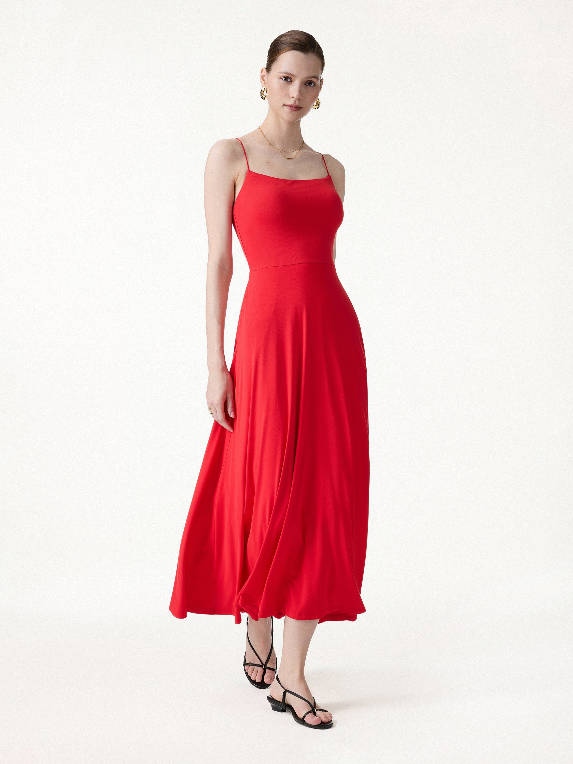 SkinKiss Classy Spaghetti Open Back Midi Bra Dress with Pockets