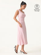 Scoop Neck Side Ruched New Airy Bra Midi Dress