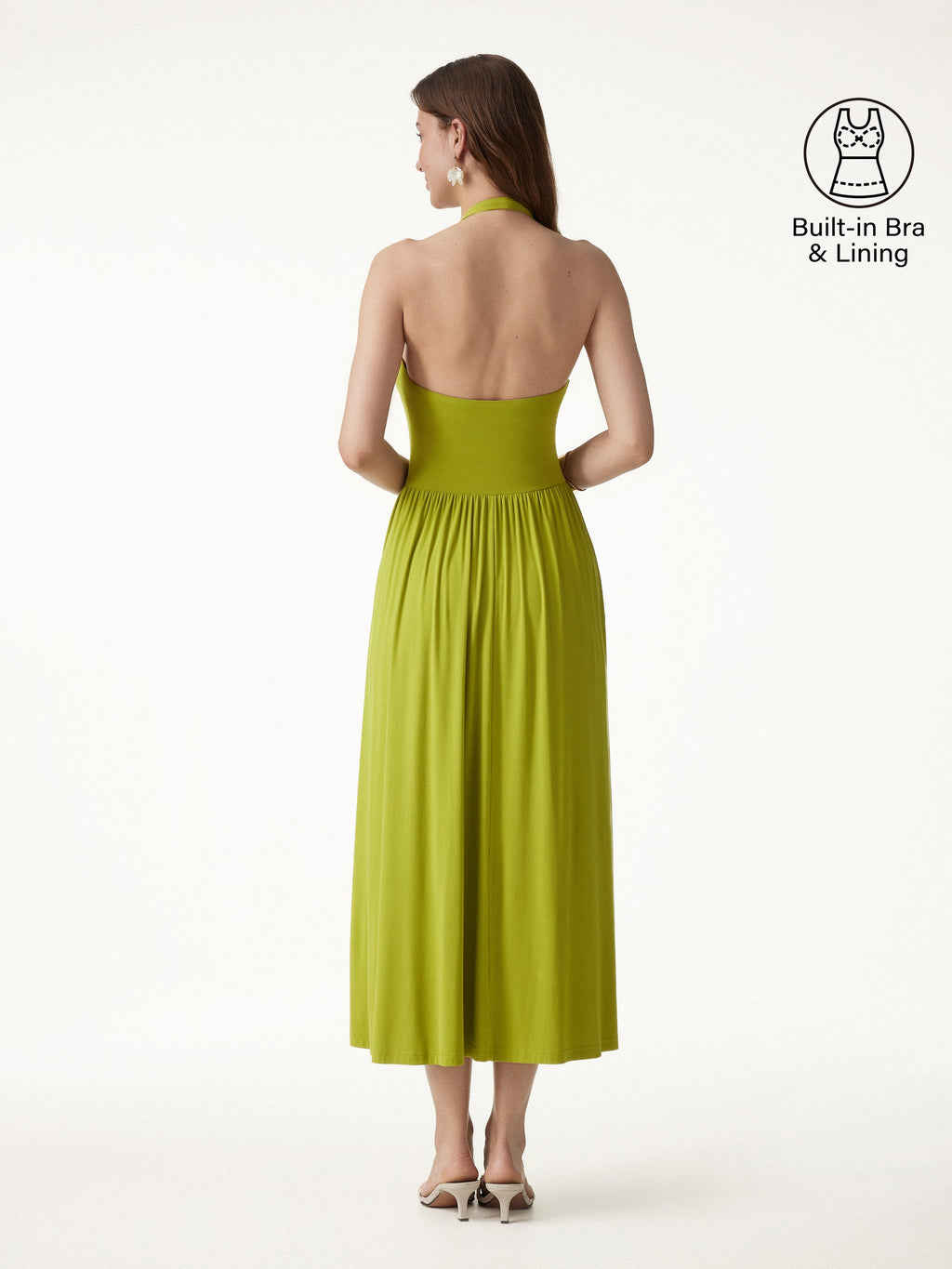 SkinKiss Halter Ruched Midi Bra Dress with Pockets