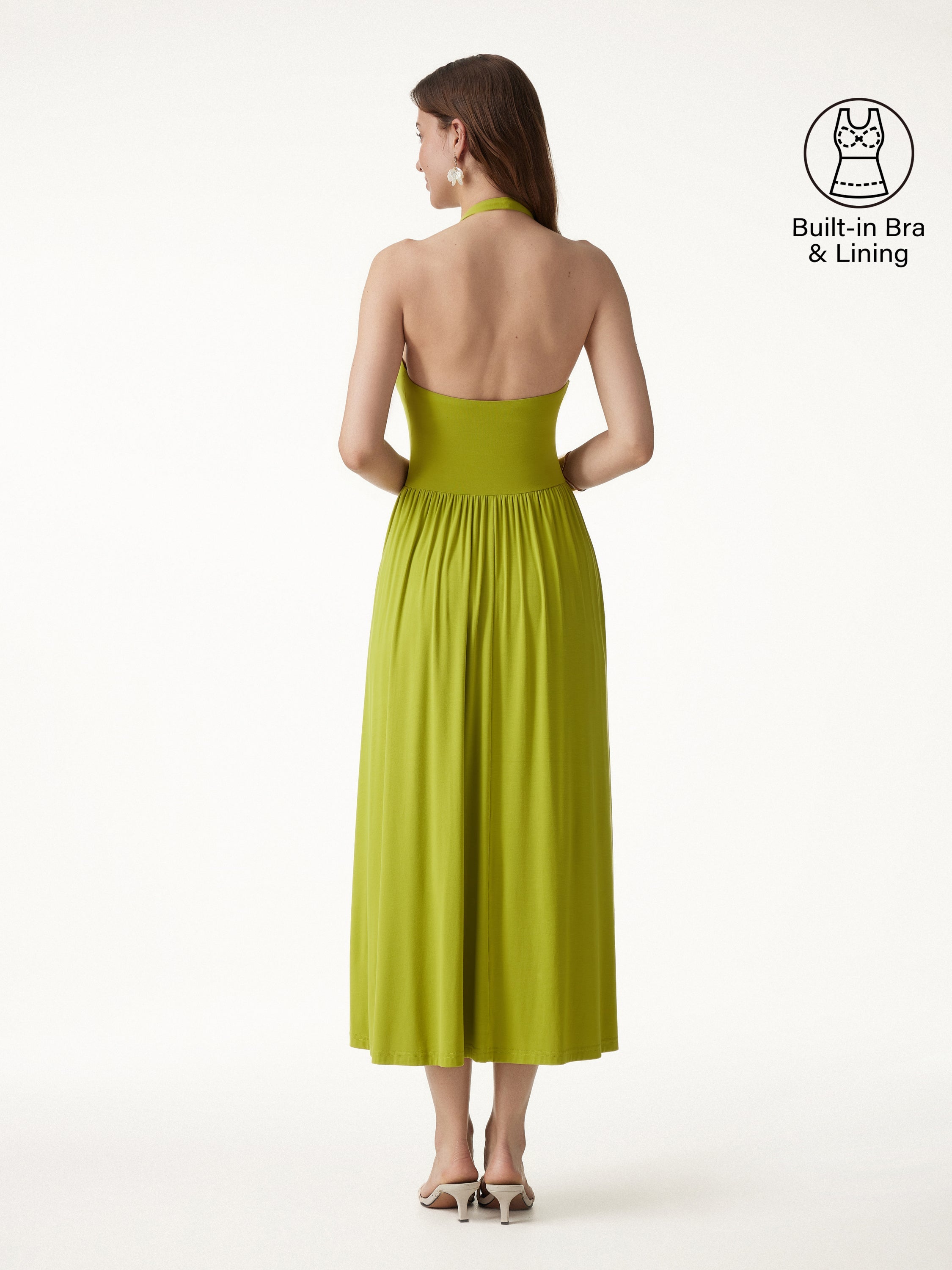 SkinKiss Halter Ruched Midi Bra Dress with Pockets