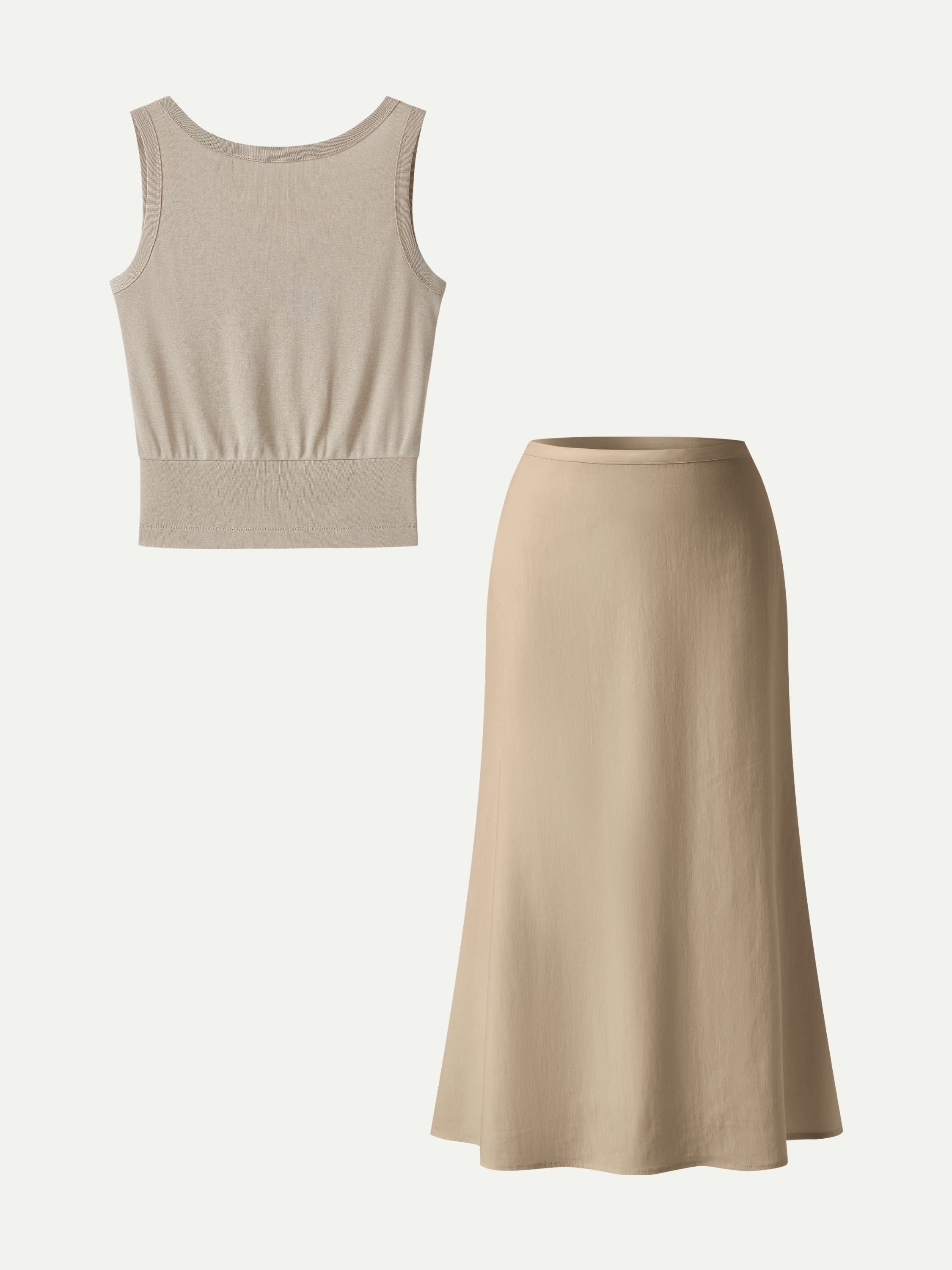 2Pcs Set Reversible Boatneck Top & Maxi Flared Pull-On Skirt