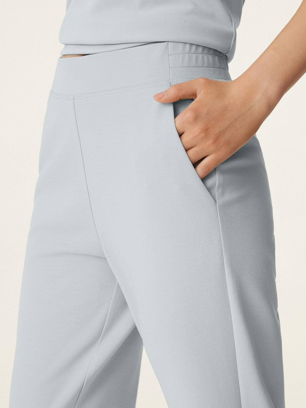 2Pcs Set Crewneck Tucked Tee & Mid Rise Tapered Pant with Pockets