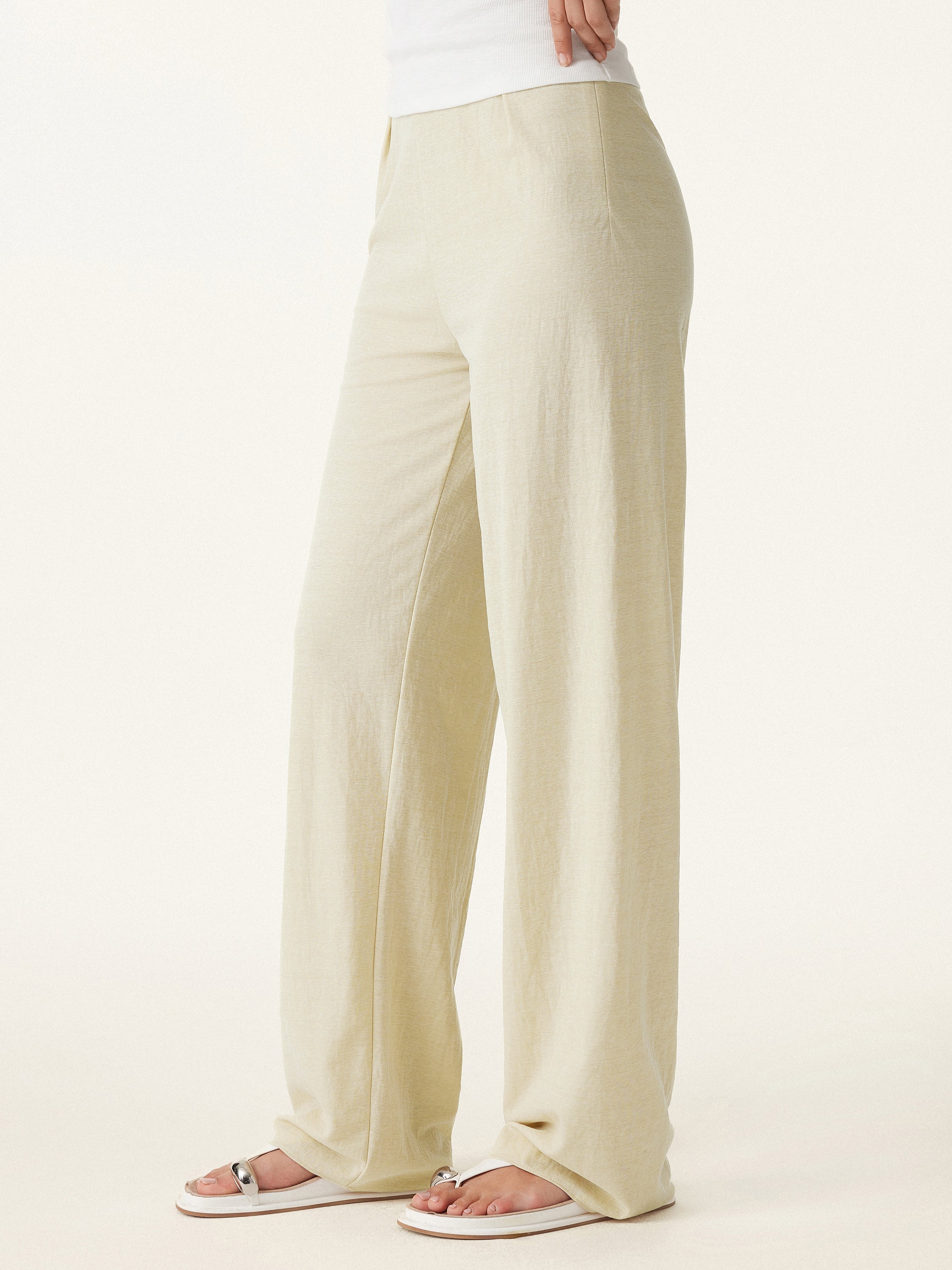 Wrinkle-resistant Cotton-linen Mid Rise Straight Leg Pant