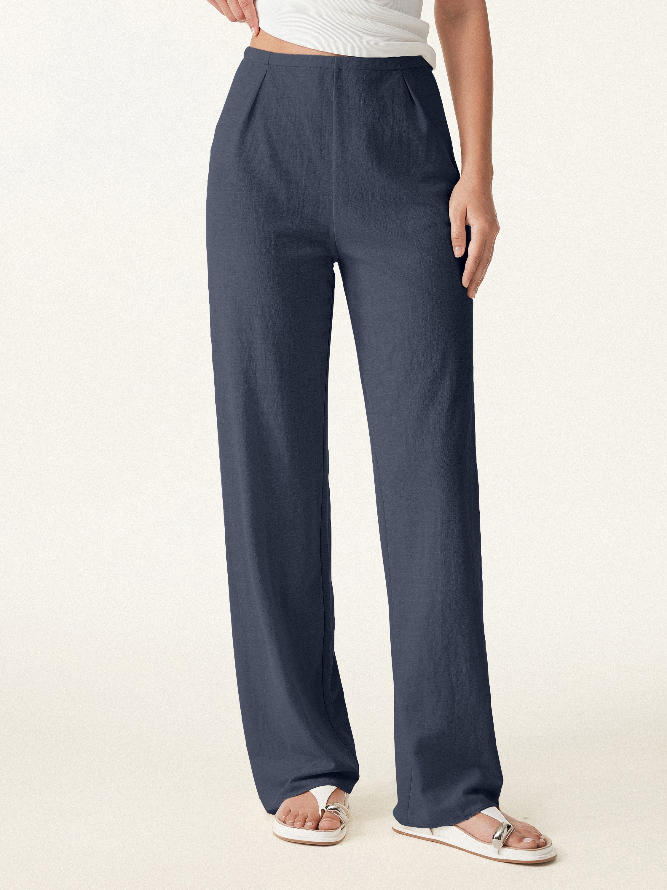 Wrinkle-resistant Cotton-linen Mid Rise Straight Leg Pant