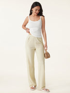Wrinkle-resistant Cotton-linen Mid Rise Straight Leg Pant