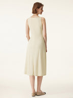 2Pcs Set V-neck Button Front Midi Vest Dress & Mid Rise Straight Leg Pant
